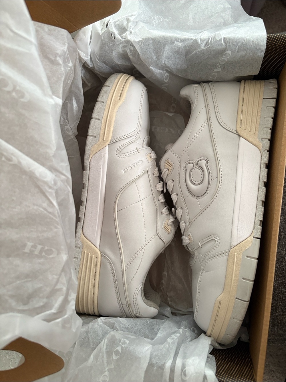 Coach White Leather Sneakers with Cream Accents - Picture 3 of 4